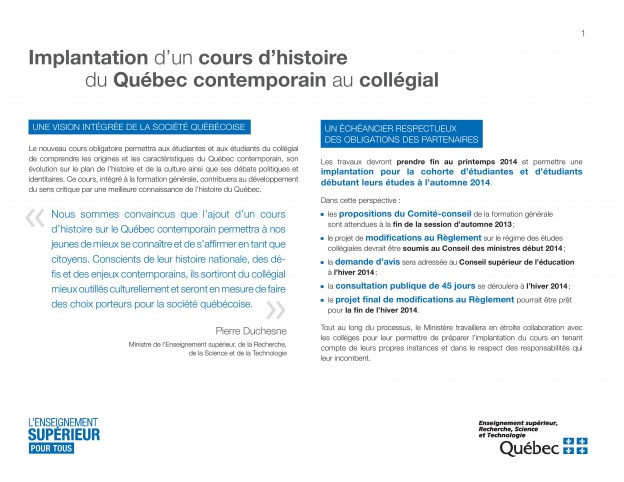 cours obligatoire histoire du Québec cégep